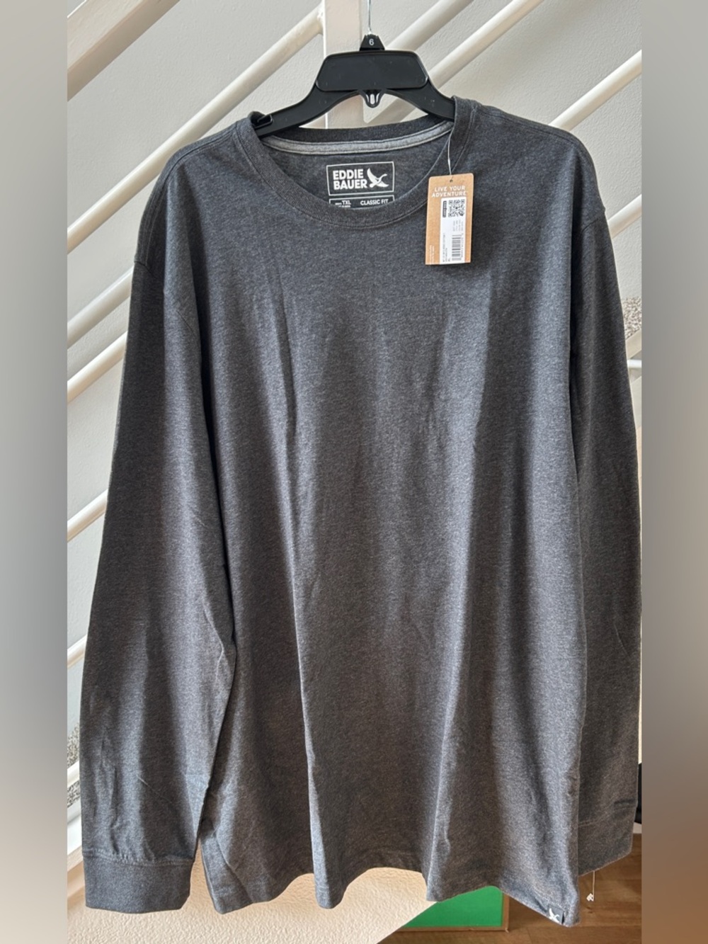 Eddie Bauer Men's Long-Sleeve Crewneck Tee — Charcoal Gray Size TXL